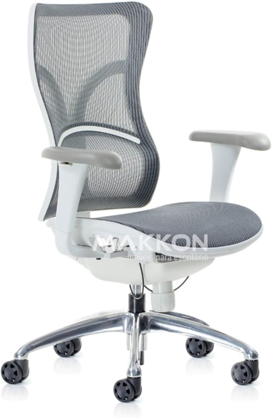 Cadeira Ergonômica MAKKON MK-10A branco/prateada - melhores cadeiras para home office