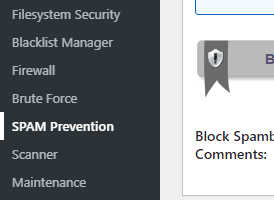 spam prevention menu wp security