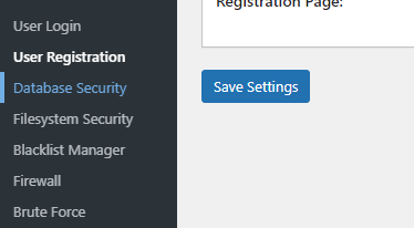 database security menu wp security