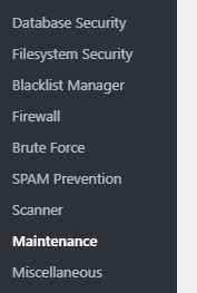 maintenance wp security menu