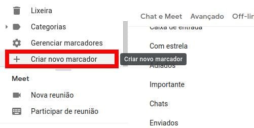 Como criar um novo marcador no Gmail pelo menu lateral