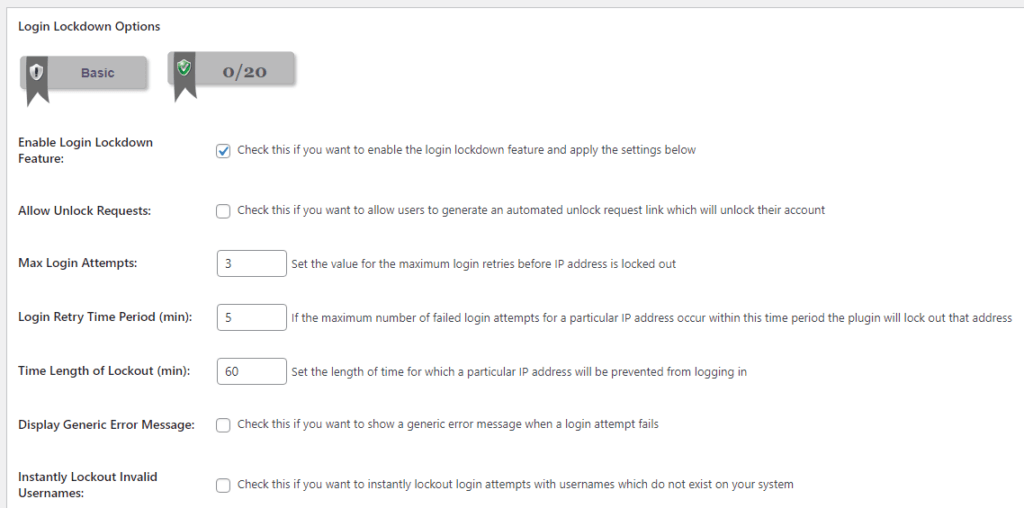 opções de bloqueio de login wp security