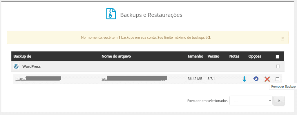 backups e restaurações softaculous