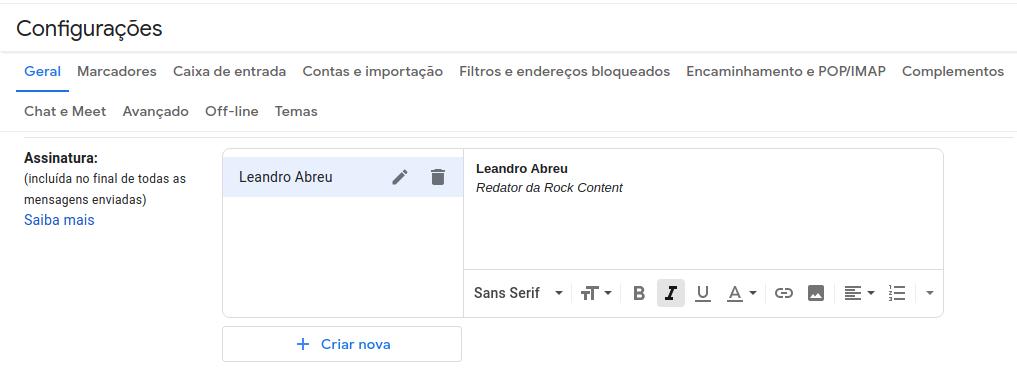Criar assinatura personalizada no Gmail