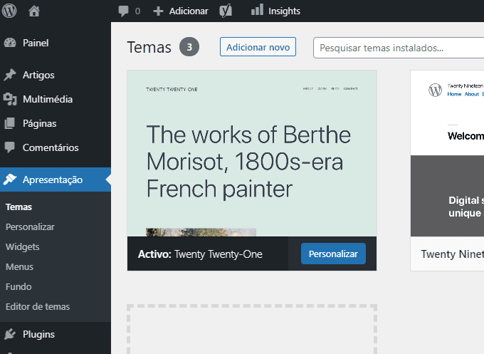 configurar site wordpress: temas