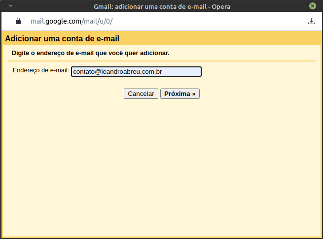 Configuração de conta vinculada no Gmail