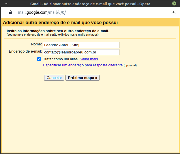 Adicionar endereço de e-mail no Gmail