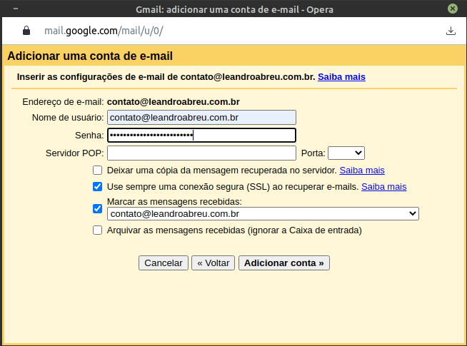 Inserir configurações de e-mail corporativo no Gmail