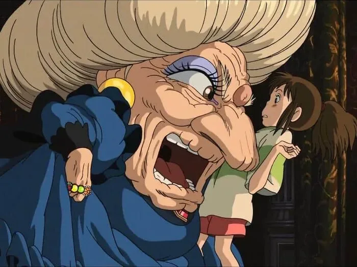 Yubaba e Chihiro em A Viagem de Chihiro.