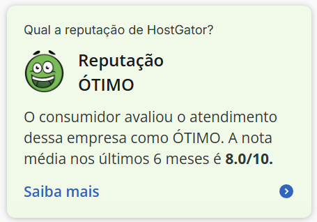 Reputação HostGator no Reclame Aqui - Reputação Ótimo