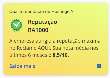 Hostinger no Reclame Aqui - Reputação RA1000