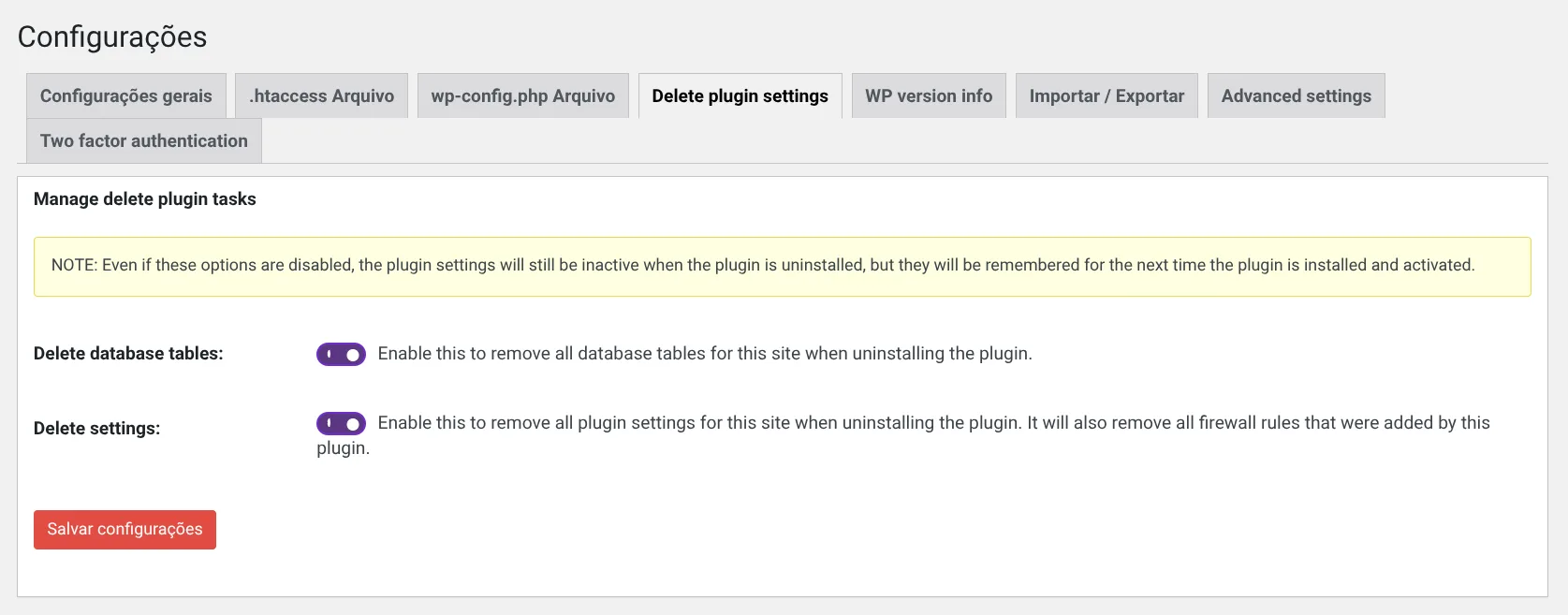 Delete plugin settings - AIOS