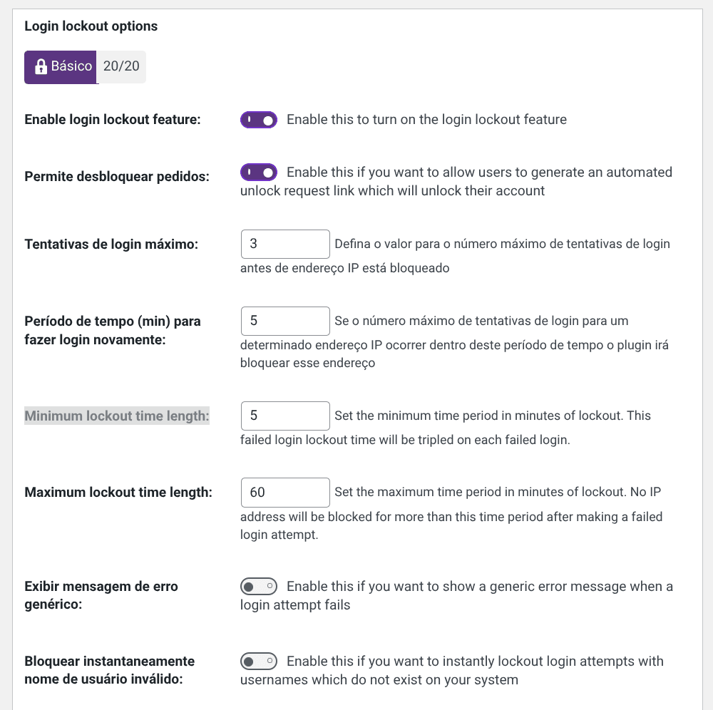 opções de bloqueio de login wp security