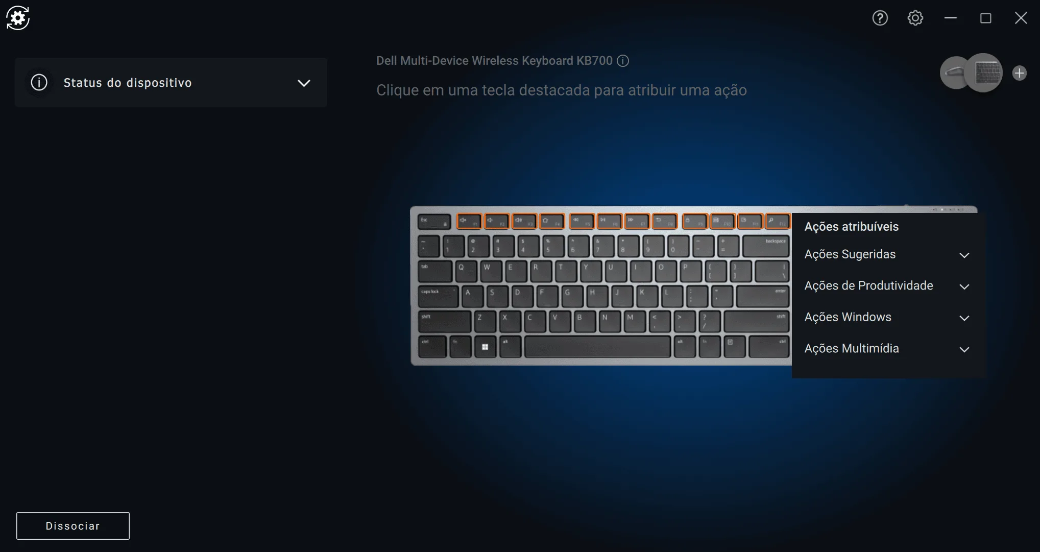 Ajustar teclas do Dell Premier KM732 no Dell Peripheral Manager
