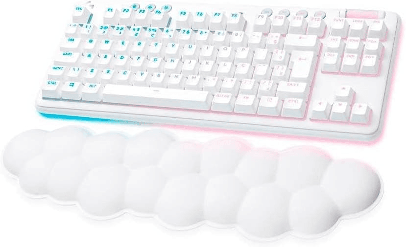 Teclado mecânico gamer sem fio Logitech G715 com apoio de pulso em formato de nuvem