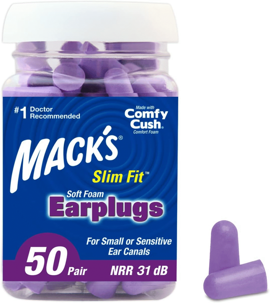 Mack's Tampões de ouvido de espuma macia de ajuste fino, 50 pares, cor roxa