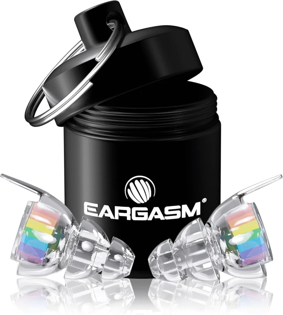 Eargasm Tampões de ouvido de alta fidelidade com filtros arco-íris – Protetores auditivos reutilizáveis com redução de ruído com estojo de transporte para shows, festivais, raves, músicos