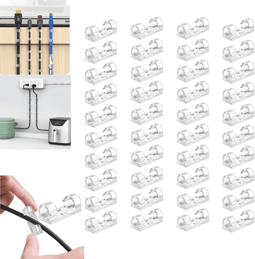 Organizador de cabos e fios tipo clip transparente tubo 40 unidades