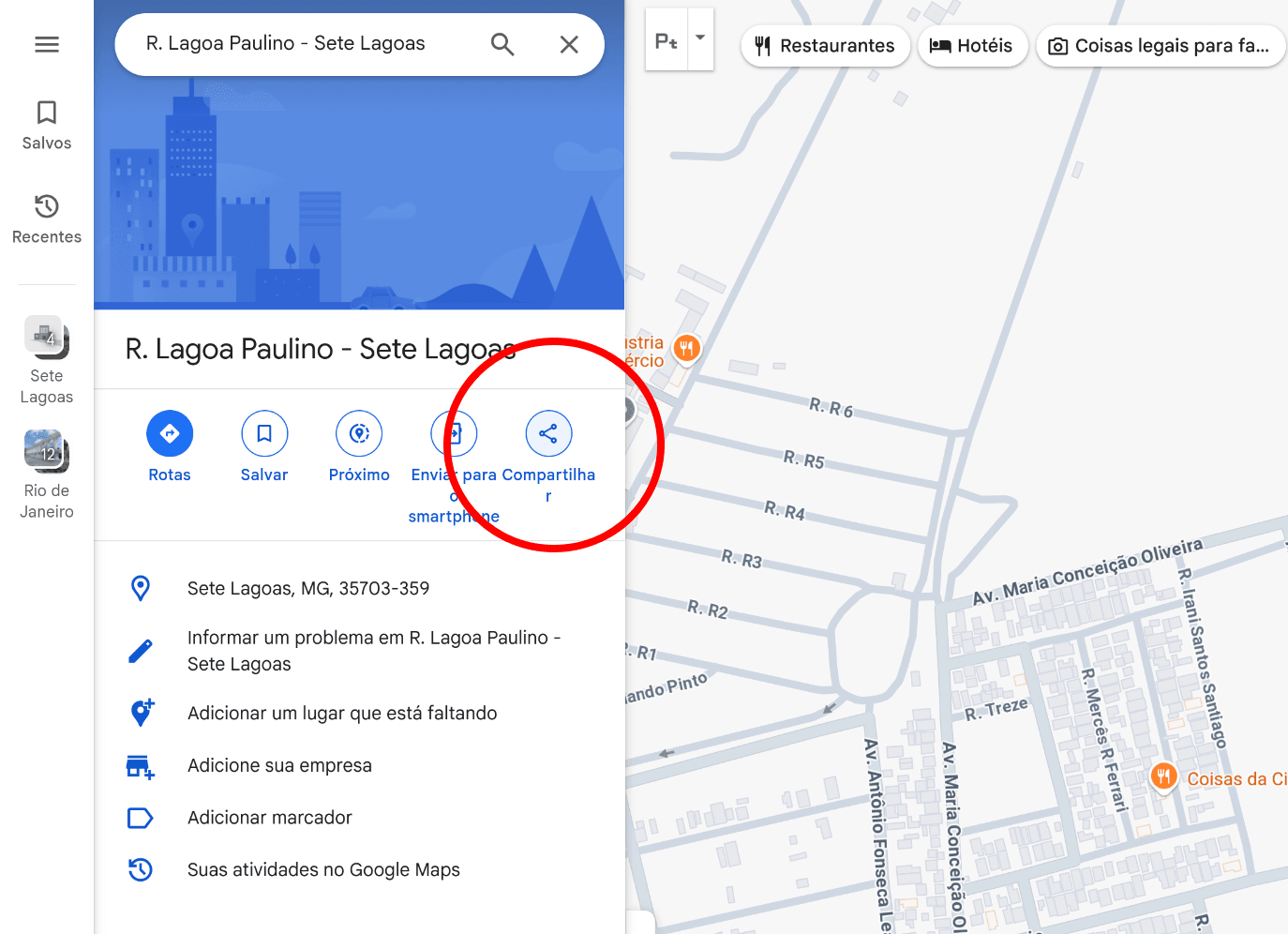 Compartilhar mapa do Google Maps
