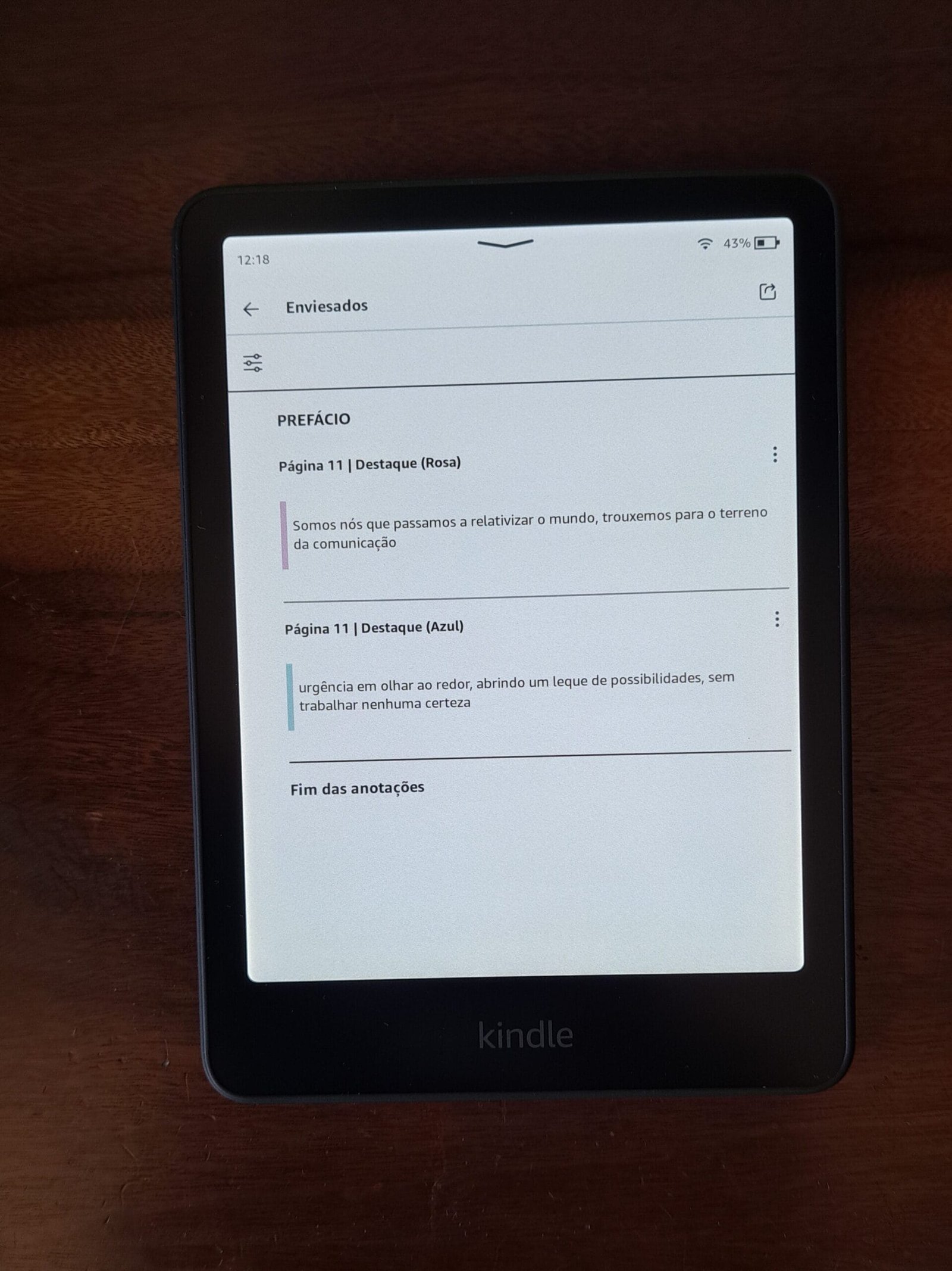Kindle Colorsoft: marcação em quatro cores exibidas em categorias