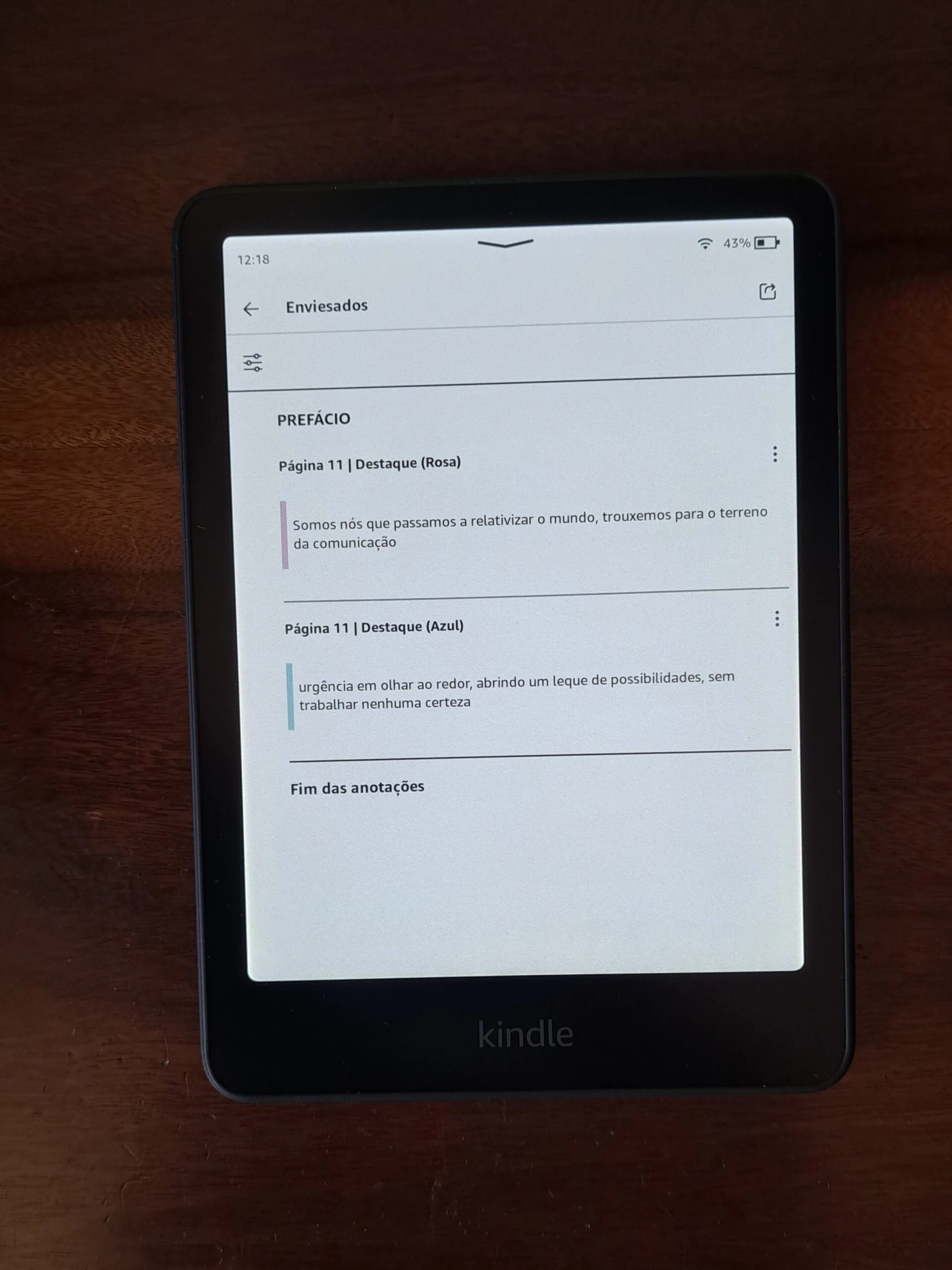 Kindle Colorsoft: marcação em quatro cores exibidas em categorias