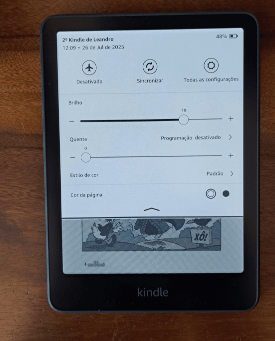 Kindle Colorsoft: ajuste de brilho e temperatura da tela