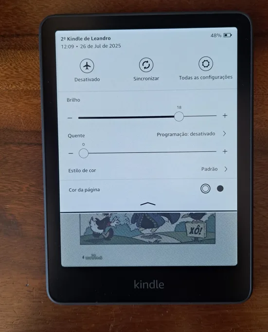 Kindle Colorsoft: ajuste de brilho e temperatura da tela