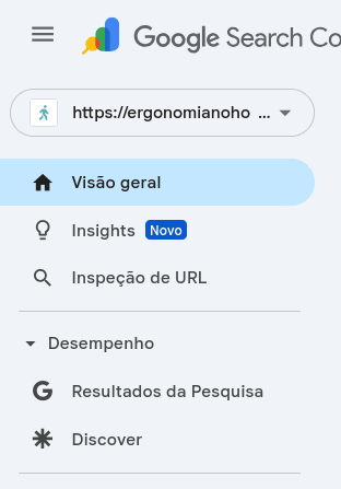 Como acessar Insights no Google Search Console - Menu lateral