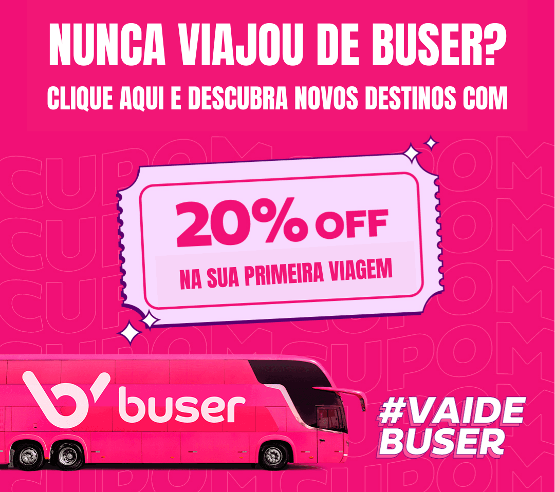 20% off na sua primeira viagem de Buser. Aproveite!