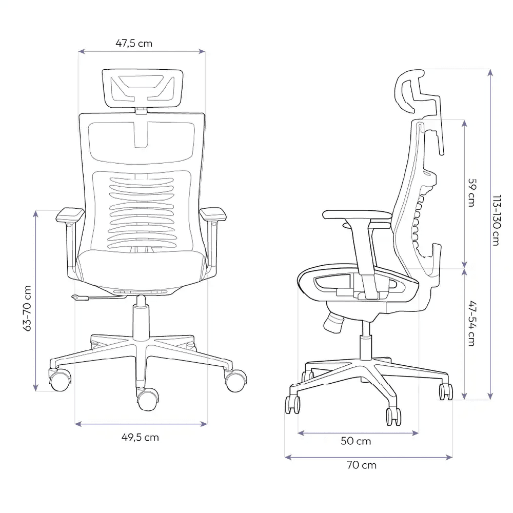 Medidas / Dimensões cadeiras ergonômica Vertta Elements