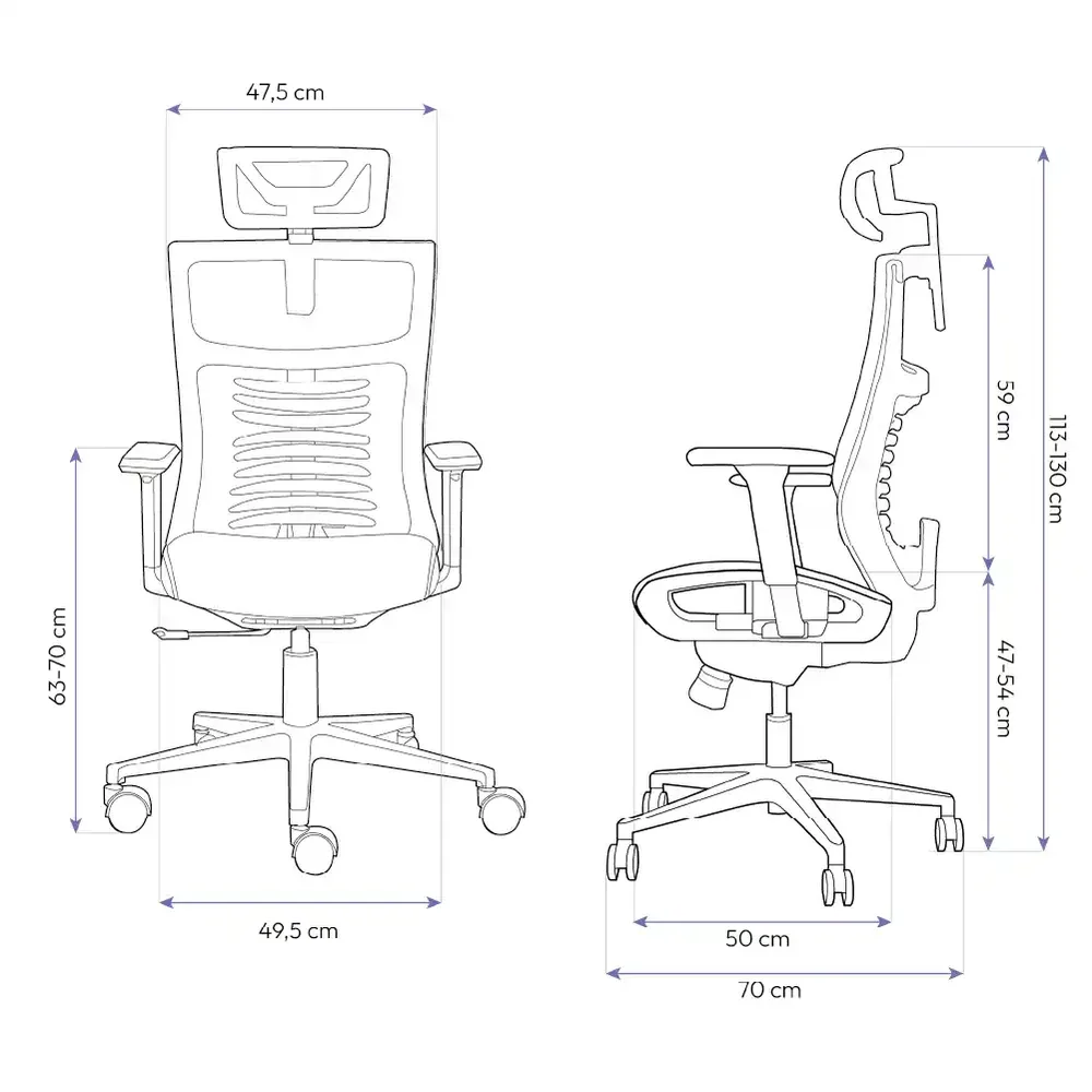 Medidas / Dimensões cadeiras ergonômica Vertta Elements