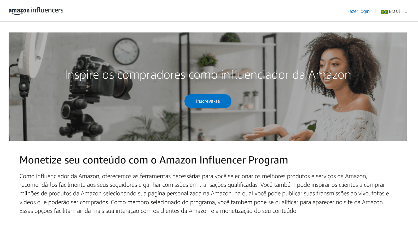Página oficial do programa Amazon Influencers