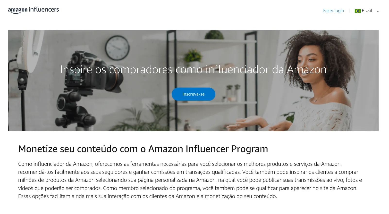 Página oficial do programa Amazon Influencers