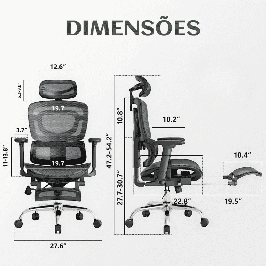 Medidas da cadeira de escritório ergonômica Mônaco Bt07