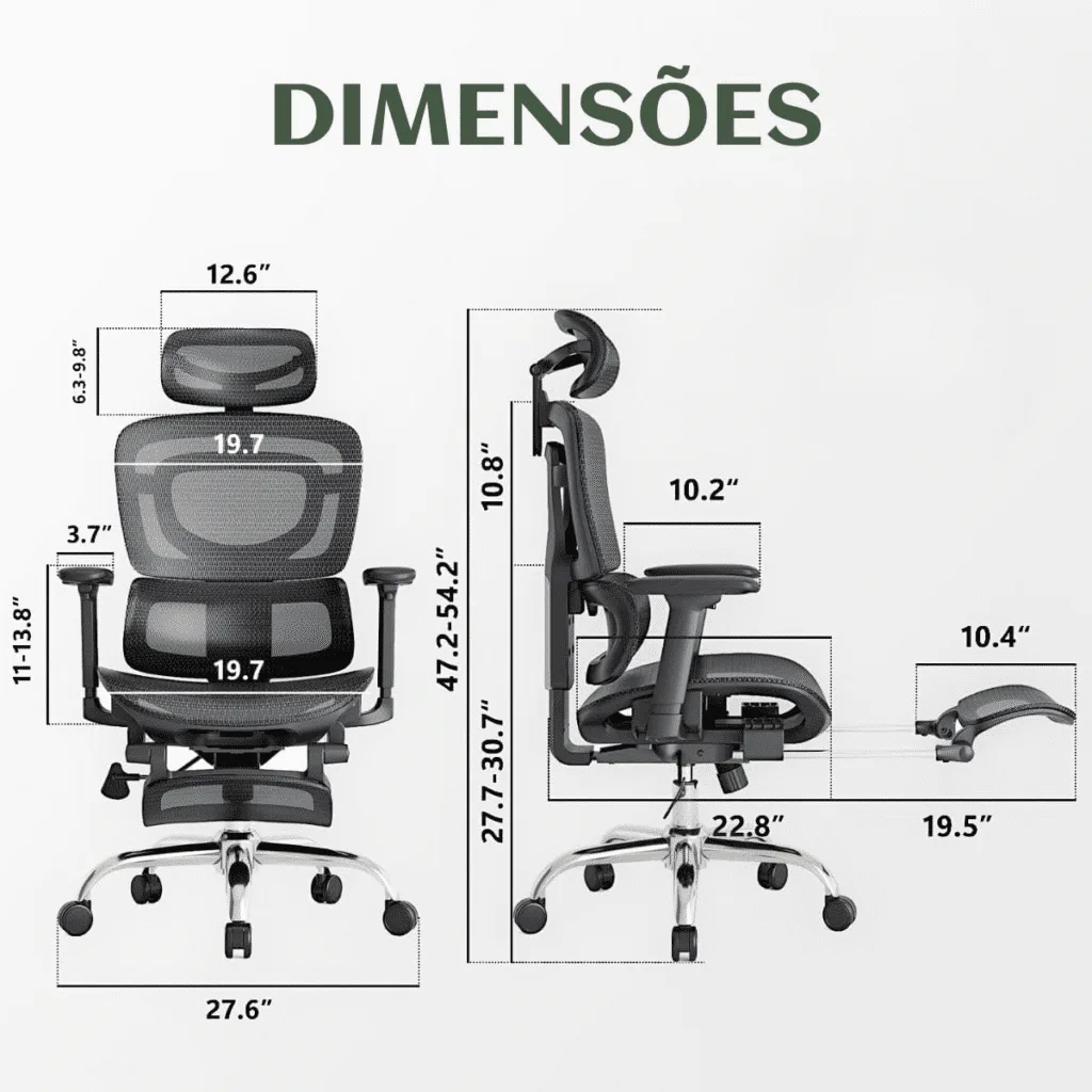 Medidas da cadeira de escritório ergonômica Mônaco Bt07