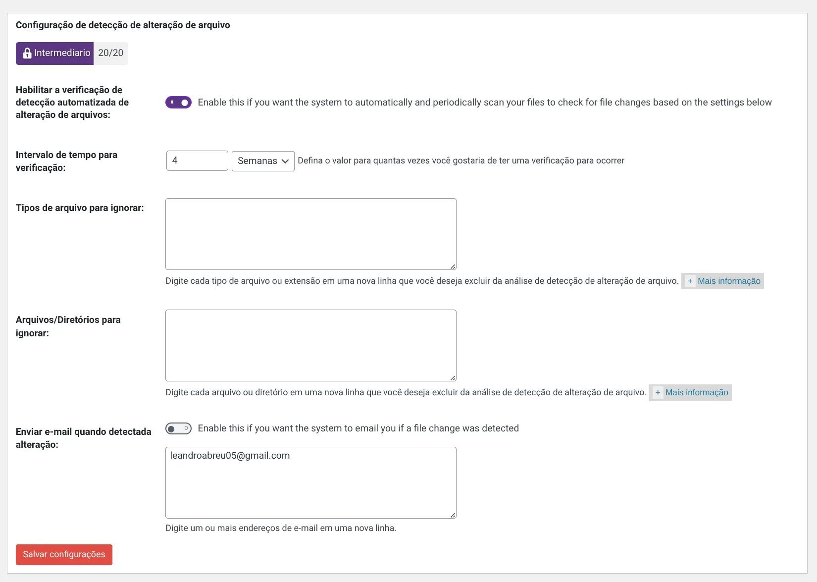 configurar intervalo de verificação no all in one securiy 