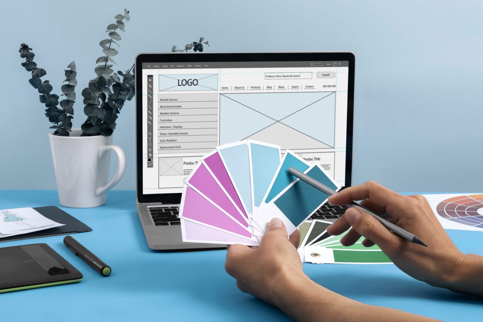 Natureza morta de um escritório de design gráfico - Rebranding: como reposicionar marcas e melhorar a performance