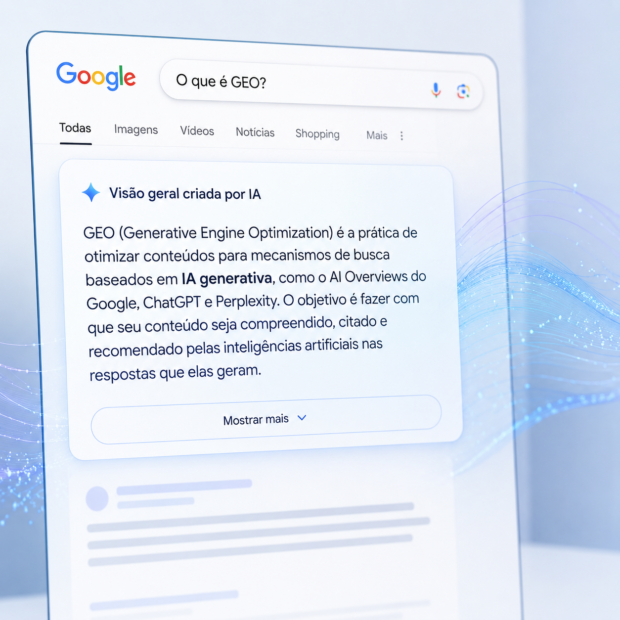 Ilustração de uma resposta gerada por IA no Google: o que é GEO?